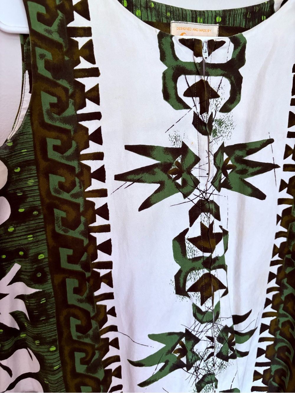 Vintage Reef Hawaii Green & White Printed Sleeveless Mini Dress medium large - Picture 2 of 8